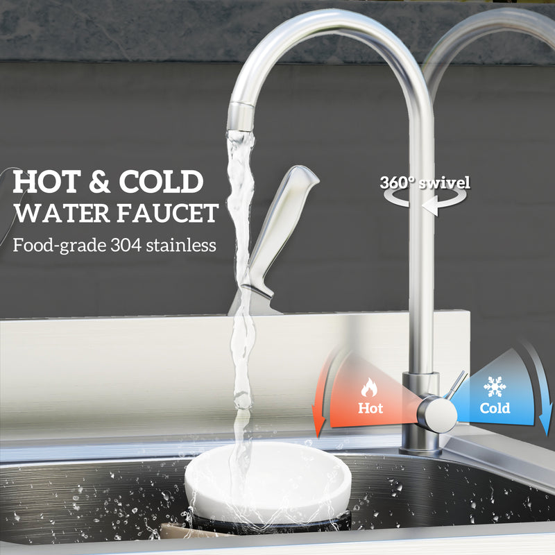 Silver Outdoor Utility Sink with Hot Cold Water Pipes and Shelf for Garage or Laundry by Outsunny