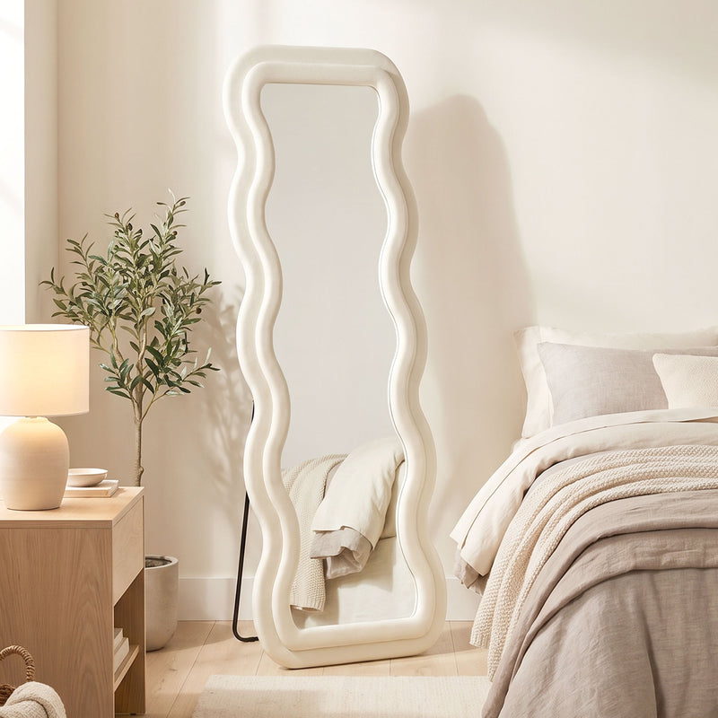 Full Length Mirror for Quick Outfit Checks with Velvet Frame Cream White