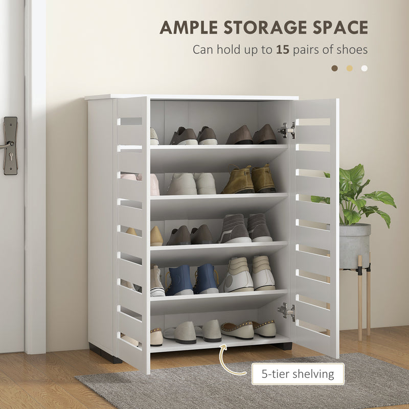 Shoe Storage Cabinet with Five Adjustable Shelves and Ventilated Doors White AOSOM