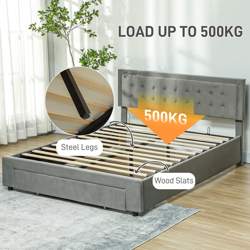 King Size Ottoman Bed Frame With Storage Drawer Ideal For Bedrooms Grey