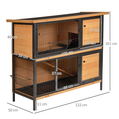 Outdoor Wooden and Metal Guinea Pig Hutch With Slide Out Tray for Easy Cleaning Light, Yellow and Black