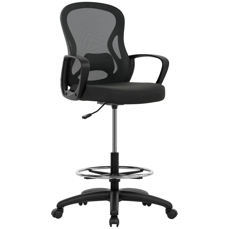 Ergonomic Mesh Drafting Office Chair With Lumbar Support And Footrest For Standing Desks Black