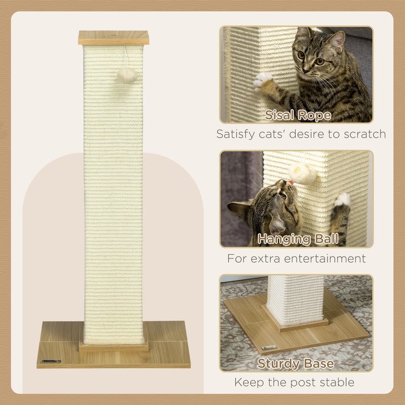 80cm Cat Scratching Post with Hanging Ball Toy and Sisal Rope for Indoor Play White