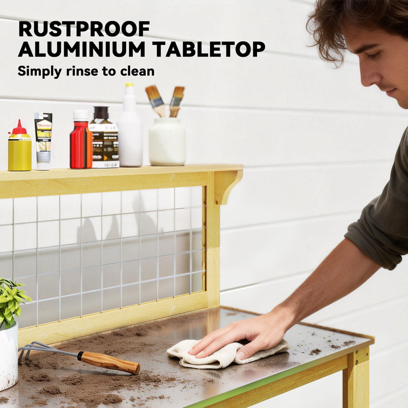 Outdoor Potting Bench with Aluminium Worktop and Shelves for Organised Gardening