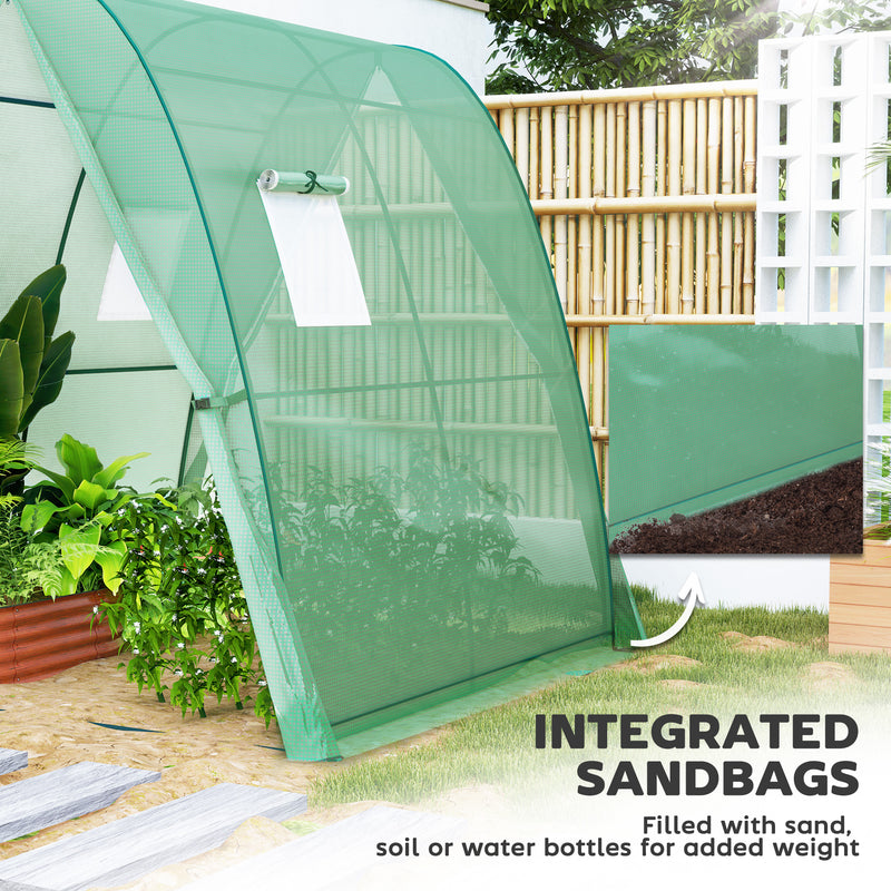Walk In Tunnel Greenhouse With Sandbags And Ventilated Doors For All Weather Use Green AOSOM