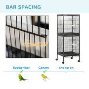 Large Bird Cage on Wheels with Removable Trays for Budgies Finches Cockatiels, Black