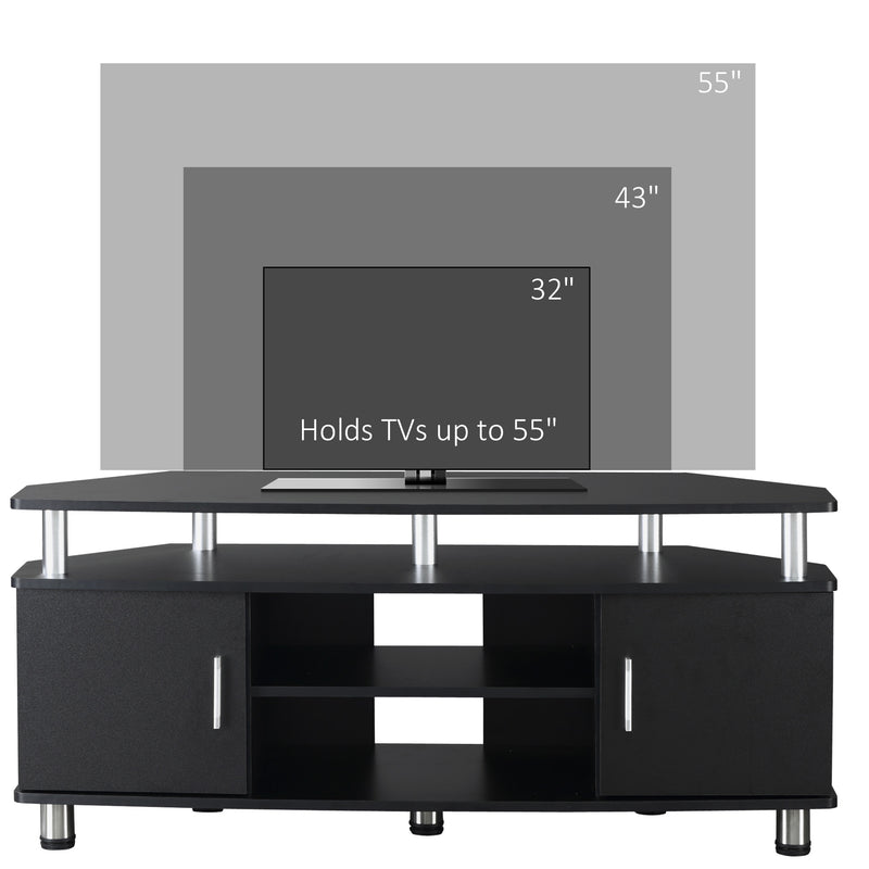 Black TV Unit For TVs Up To 55 Inches With Storage Shelves And Cupboard For Living Room