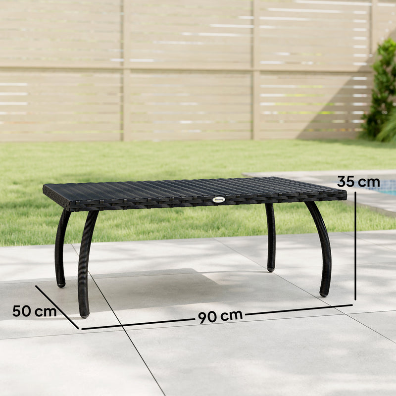 Rattan Coffee Table for Outdoor Relaxing with Easy Clean Surface Black Outsunny