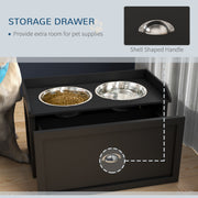 Stainless Steel Raised Dog Bowls with Built In Storage Drawer for Large Pets, Black