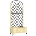 Wooden Raised Garden Planter with Trellis and Wheels for Privacy and Climbing Plants Natural Outsunny
