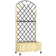 Wooden Raised Garden Planter with Trellis and Wheels for Privacy and Climbing Plants Natural Outsunny