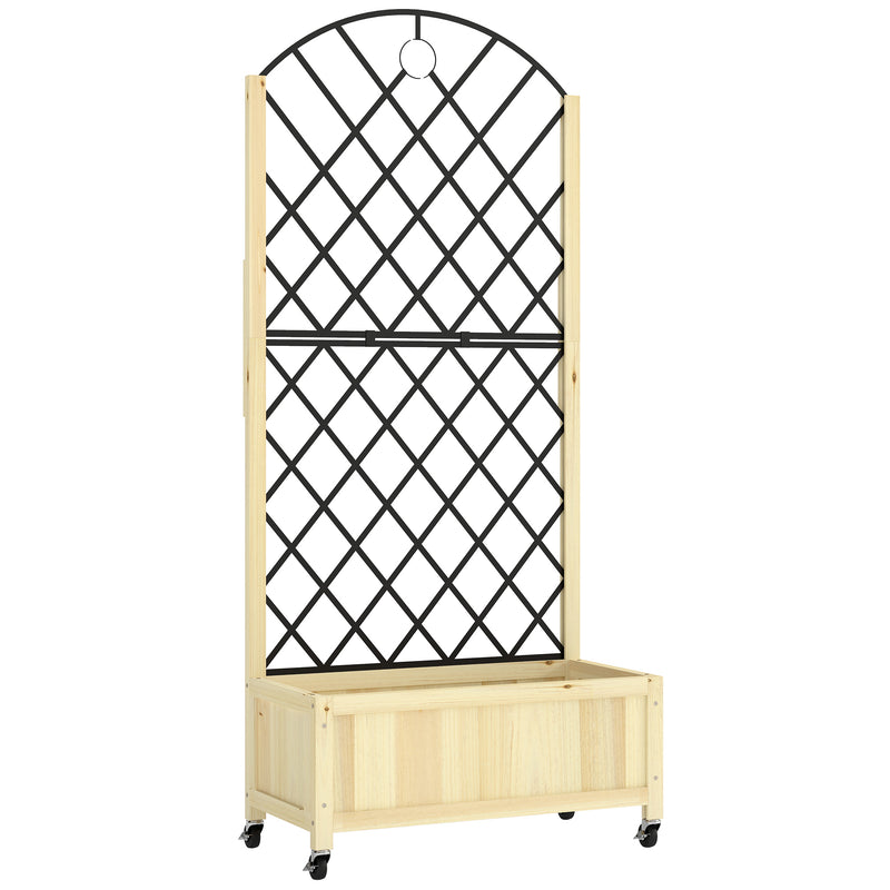Wooden Raised Garden Planter with Trellis and Wheels for Privacy and Climbing Plants Natural Outsunny