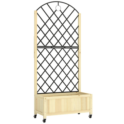 Wooden Raised Garden Planter with Trellis and Wheels for Privacy and Climbing Plants Natural Outsunny
