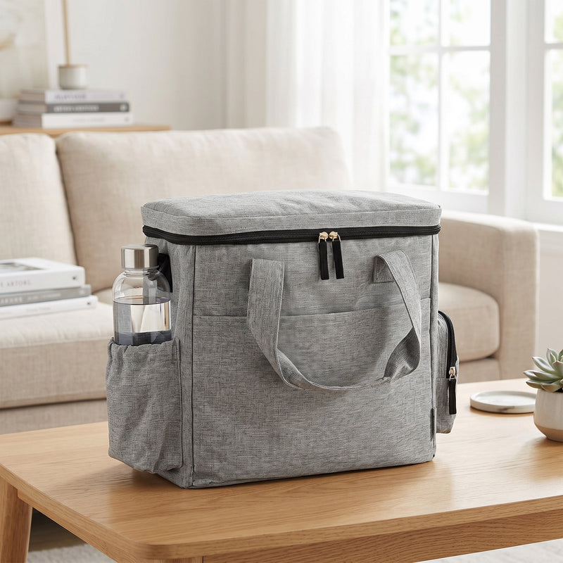 Pet Travel Organiser Bag with Insulated Food Containers and Collapsible Bowl Light Grey
