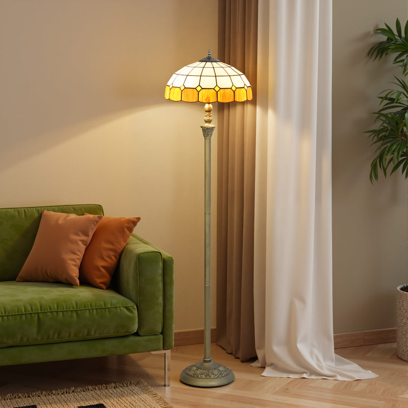 Floor Lamp with Tiffany Style Glass Shade and Foot Switch for Warm Living Room Light Bronze