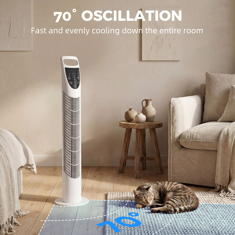 Tower Fan for Small Rooms with Quiet Oscillation and Timer White AOSOM