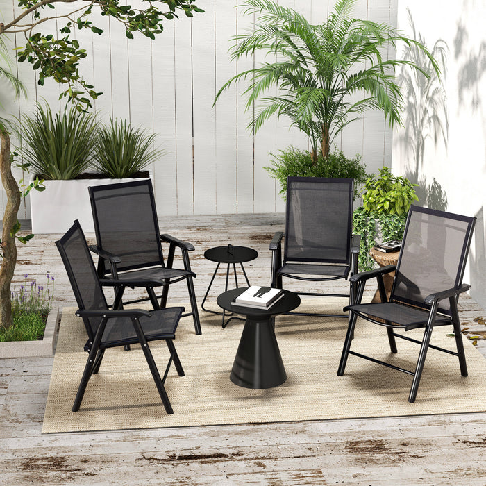 Set of 4 Black Foldable Metal Garden Chairs for Outdoor Dining and Patio by Outsunny