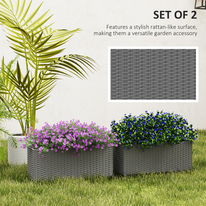 Set of Two Grey Rattan Effect Planters for Garden and Patio by Outsunny