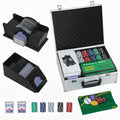 300 Piece Poker Chip Set with Card Shuffler and Mat for Casino Games Silver Tone AOSOM