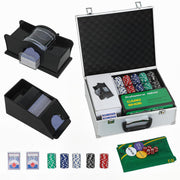 300 Piece Poker Chip Set with Card Shuffler and Mat for Casino Games Silver Tone AOSOM