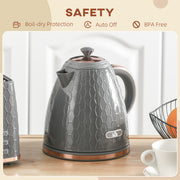 Grey 3kW Rapid Boil Honeycomb Cordless Kettle for Fast Heating by HOMCOM