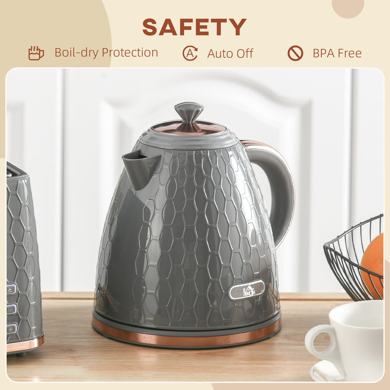 Grey 3kW Rapid Boil Honeycomb Cordless Kettle for Fast Heating by HOMCOM