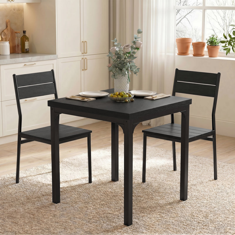 Compact Dining Set for Small Kitchens or Flats with Space Saving Chairs Black Wood Effect