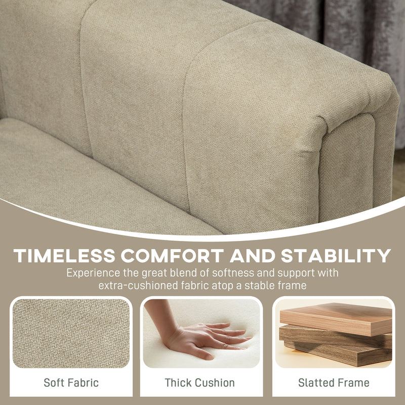 Khaki 3 Seater Fabric Sofa Upholstered Channel Tufted Couch for Living Room and Bedroom by HOMCOM