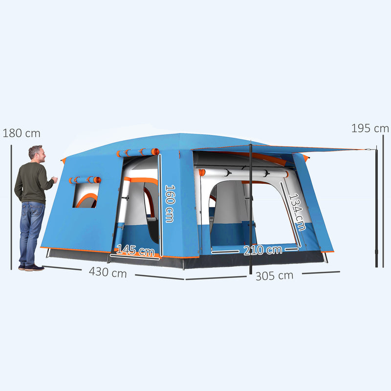 5 Person Family Camping Tent with Two Bedrooms and Living Area Waterproof Blue
