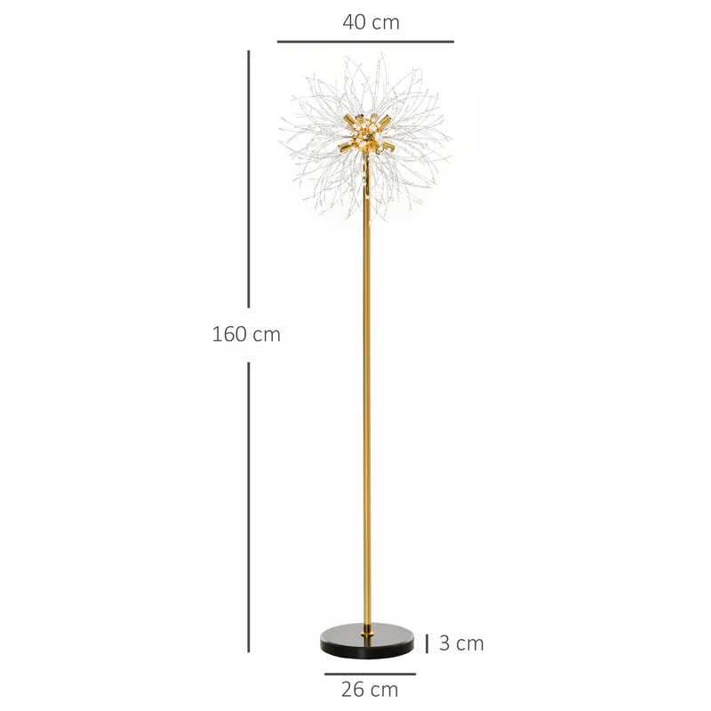 160cm Tall Floor Lamp with Crystallite Dandelion Design and Foot Switch, Silver