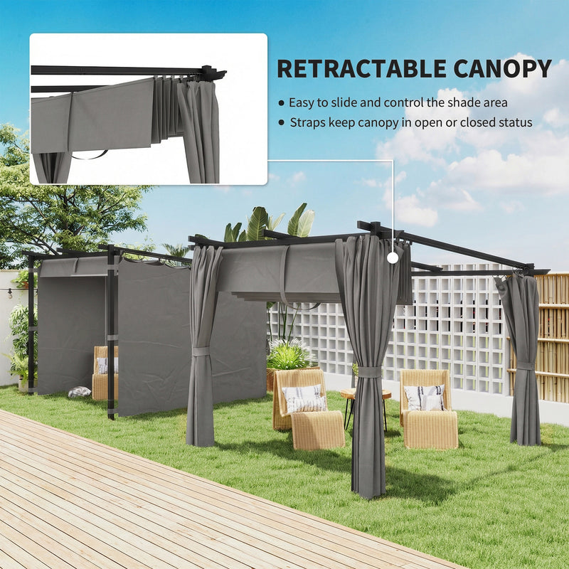 3x3m Metal Retractable Pergola With Side Curtains for Flexible Outdoor Shade, Grey