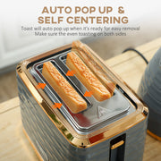Grey 3000W 1.7L Rapid Boil Kettle and 2 Slice Toaster Set with 7 Browning Levels and Crumb Tray