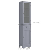 Tall Bathroom Storage Cabinet with Drawer and 3 Tier Shelves Slim Freestanding Unit Grey