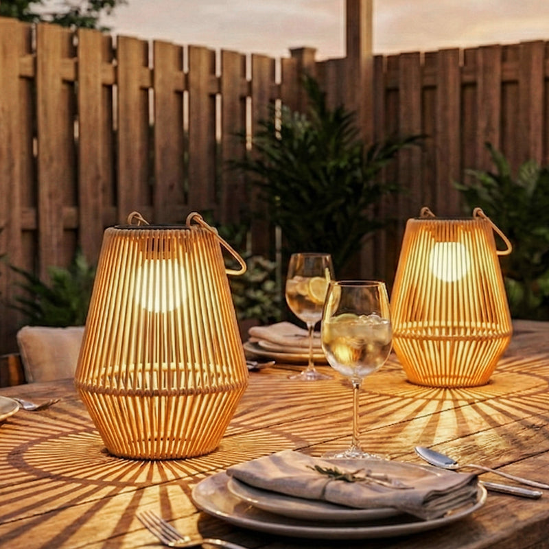 Outdoor Rattan Solar Lanterns Set of 2 for Easy Warm Garden Lighting Brown Outsunny