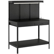 Workbench with Storage, LED Light and Power Outlets for Garage or Workshop Black AOSOM