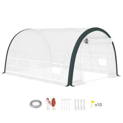White 4x3m Walk In Tunnel Greenhouse with Steel Frame by Outsunny