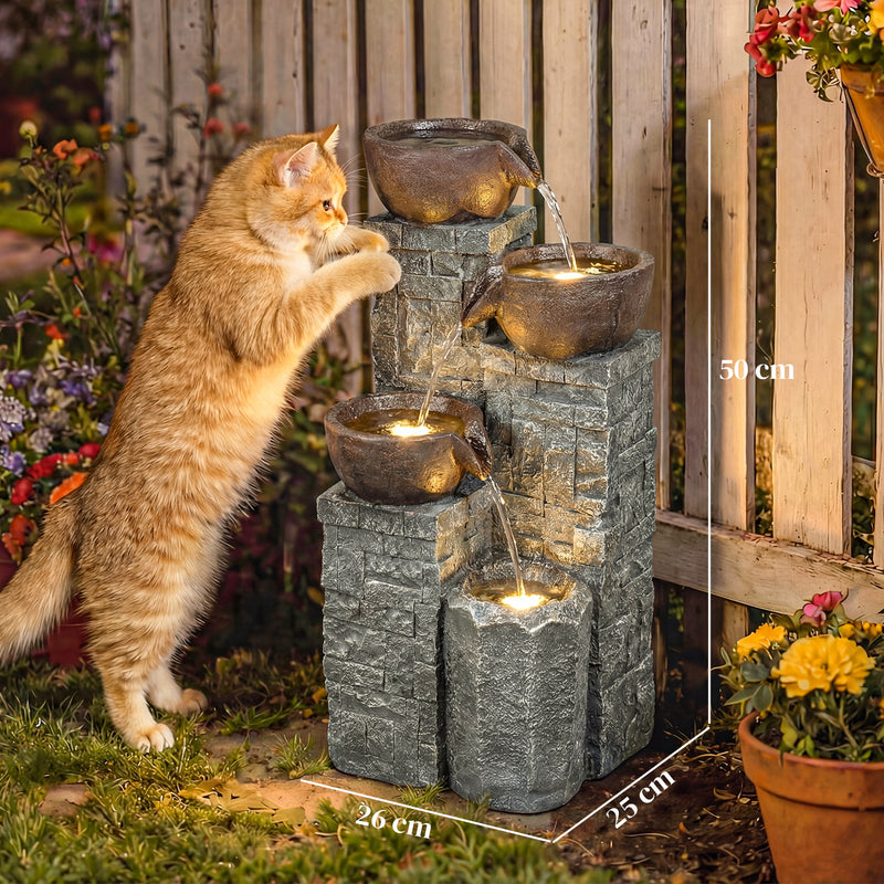 Garden Water Fountain with LED Lights for Relaxing Outdoor Spaces Rustic Brown AOSOM