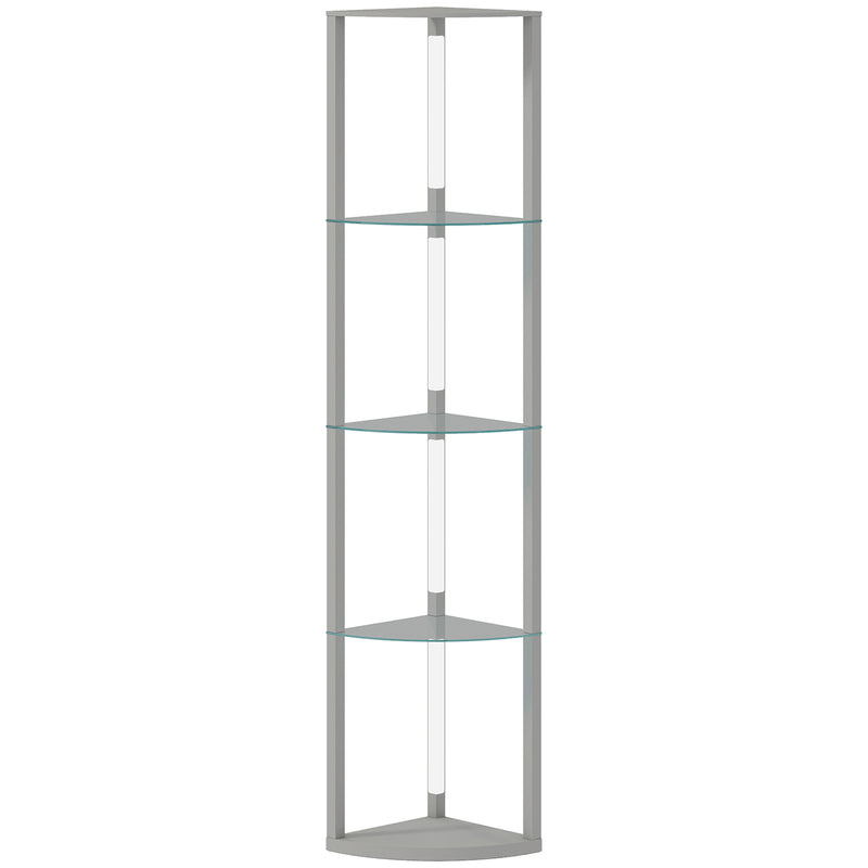 Corner Floor Lamp with LED Lights 5 Shelves for Home Storage Grey Homcom