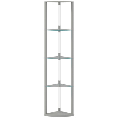 Corner Floor Lamp with LED Lights 5 Shelves for Home Storage Grey Homcom