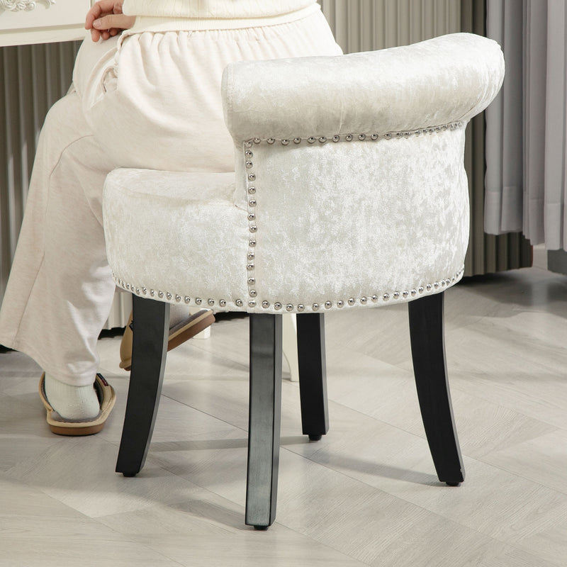 Beige Ice Velvet Dressing Table Stool with Rubber Wood Legs for Bedroom or Living Room by HOMCOM