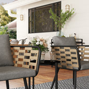 3 Piece Black Rattan Bistro Set with Cushions and Glass Top Table for Patio