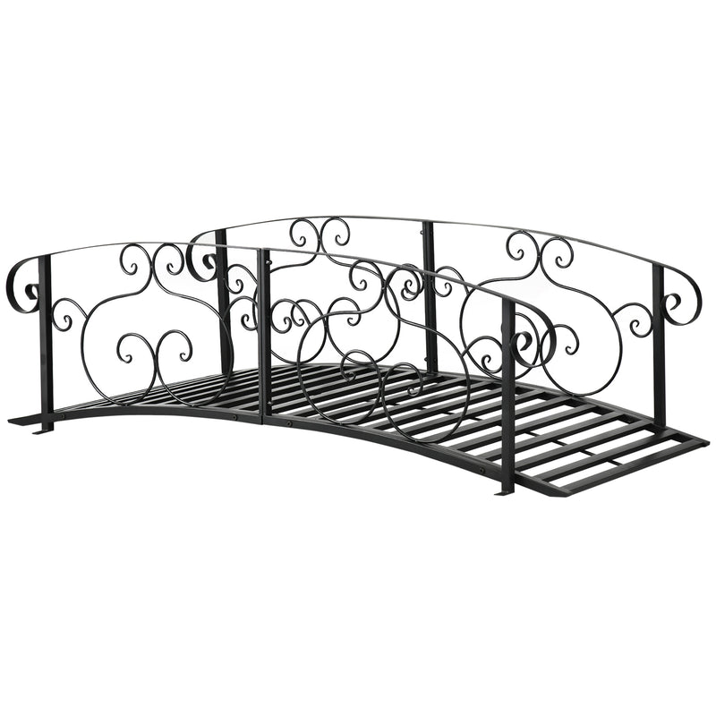 Outsunny 184cm Metal Arch Garden Garden Bridge, Safety Siderails, Arc Footbridge for Garden Creek, Stream, Pond, Black AOSOM