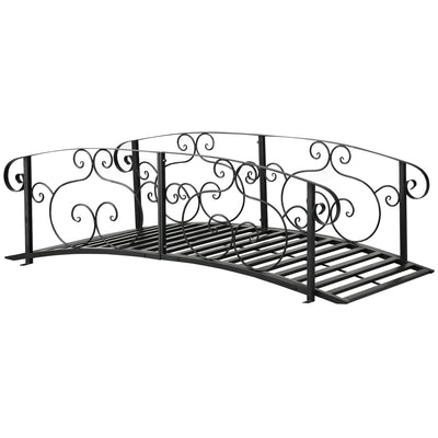 Outsunny 184cm Metal Arch Garden Garden Bridge, Safety Siderails, Arc Footbridge for Garden Creek, Stream, Pond, Black AOSOM
