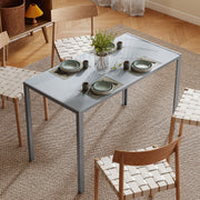 Dining Table for 4 with Easy Clean Glass Top and Steel Frame for Modern Homes Grey AOSOM