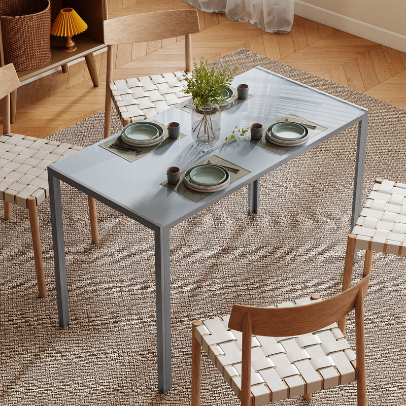 Dining Table for 4 with Easy Clean Glass Top and Steel Frame for Modern Homes Grey AOSOM