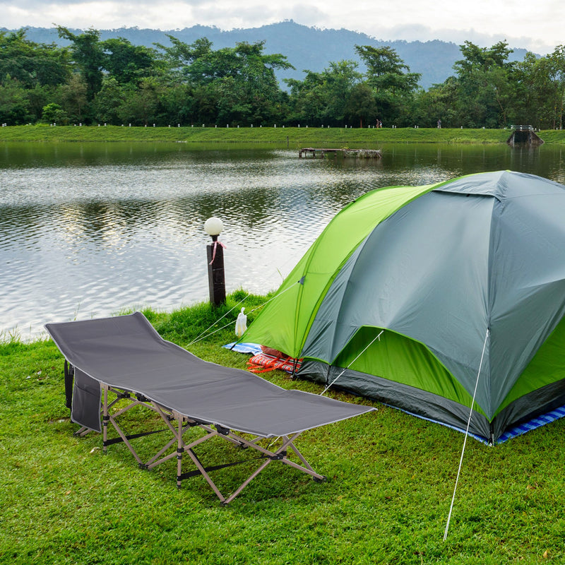 Folding Camping Bed Raised Off Ground for Dry Comfortable Sleep with Carry Bag Grey Beige