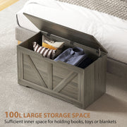 100L Large Storage Box With Safety Hinges Ideal for Home Organisation Charcoal, Grey