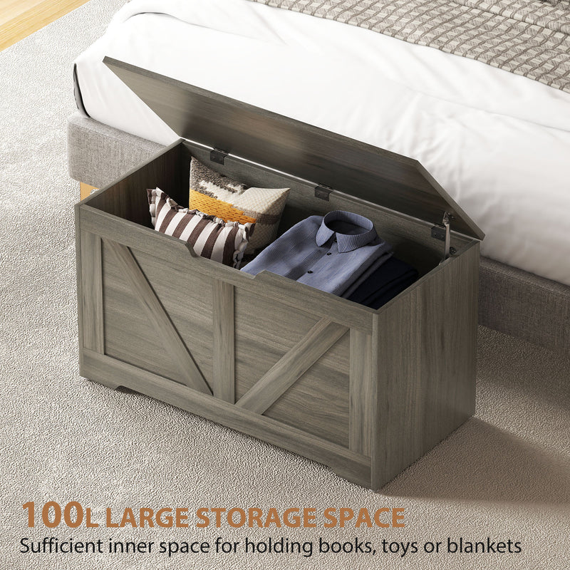 100L Large Storage Box With Safety Hinges Ideal for Home Organisation Charcoal, Grey