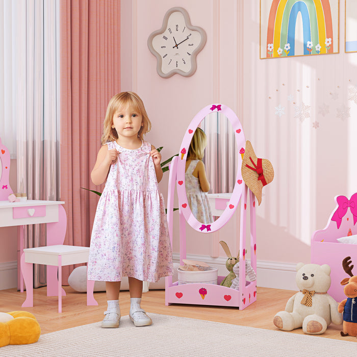 Kids Full Length Rotating Mirror with Storage Shelf Hot Pink by AIYAPLAY