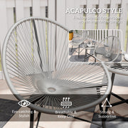 Grey 3 Piece Rattan Bistro Set with Acapulco Chairs and Glass Table for Garden and Patio by Outsunny